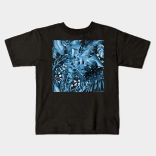 Midnight Blue Tropical Foliage Kids T-Shirt